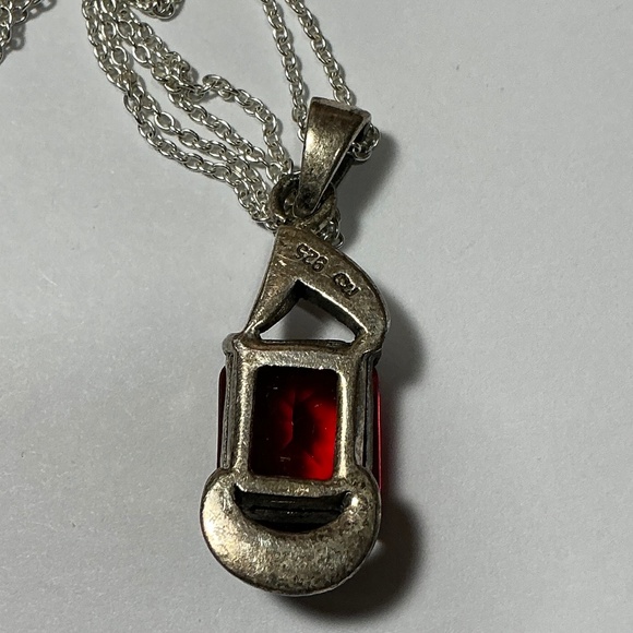 Sterling Silver Necklace with a Red Stone and Marcasite. 19.25 inches long - Picture 8 of 8